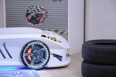 Ліжко машина MUSVENUS Jaguar Speedy boy white MAXI - підсвічування фар, коліс, дна, звук, пульт